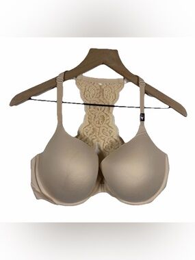 NWT Victorias Secret Body Nude Push Up Bra Size 38DD Lace Back Front Clip Beige